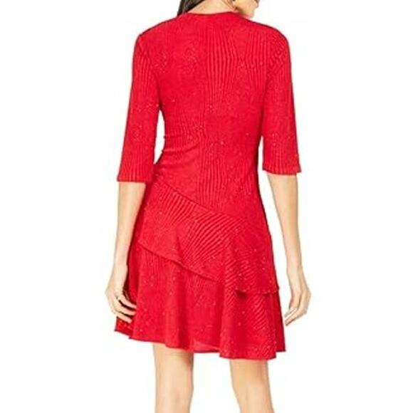Signature Robbie Bee Sparkly Tiered Fit & Flare Dress Sz Medium in Red NWT - Picture 2 of 6
